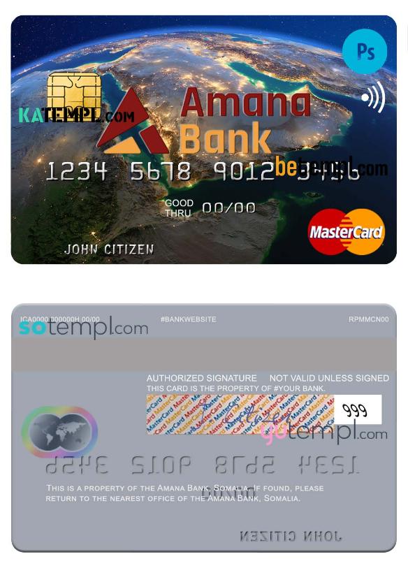 Somalia Amana Bank mastercard credit card template in PSD format